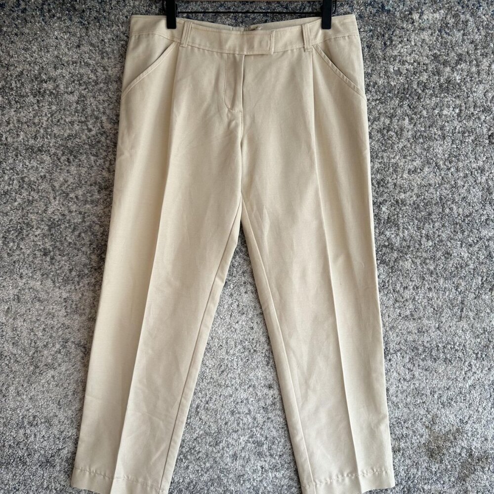 Leon Max‎ Pants Womens US 10 Beige Cotton Silk Trousers Slim Ankle Dress Smart